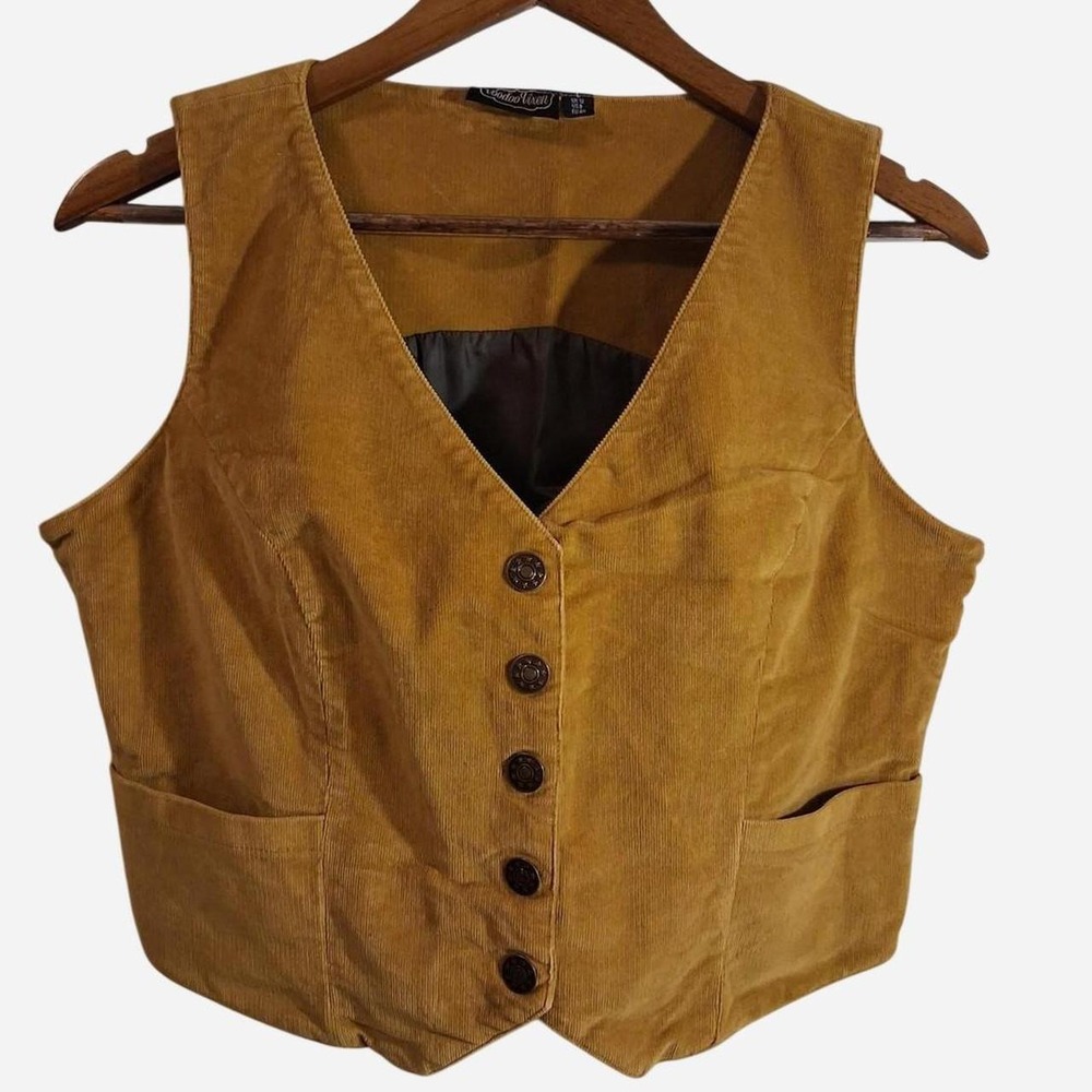 Womens Corduroy button front vest beautiful mustard yellow